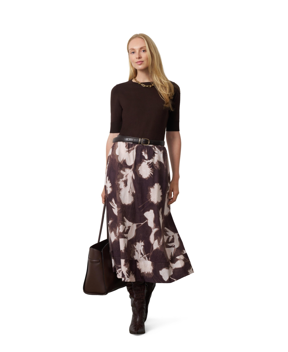 Cable & Gauge Women's Floral Pull-On Midi Skirt