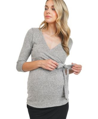 Women's Nursing Wrap V Neck 3/4 Sleeve Top