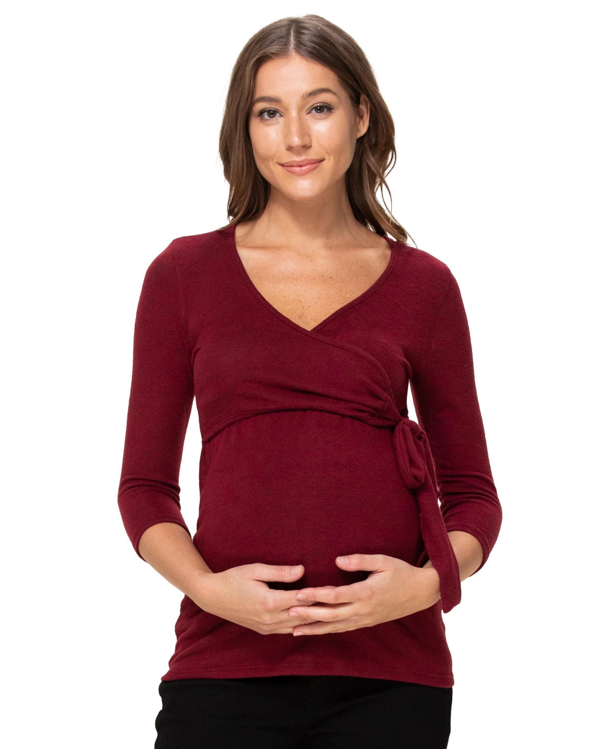 Hello Miz Women's Nursing Wrap V Neck 3/4 Sleeve Top