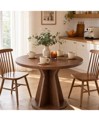 Round Dining Table, Modern Pedestal Kitchen Table with 1.18" Thick Tabletop & Sturdy Base, Seats 4, for Dining Room