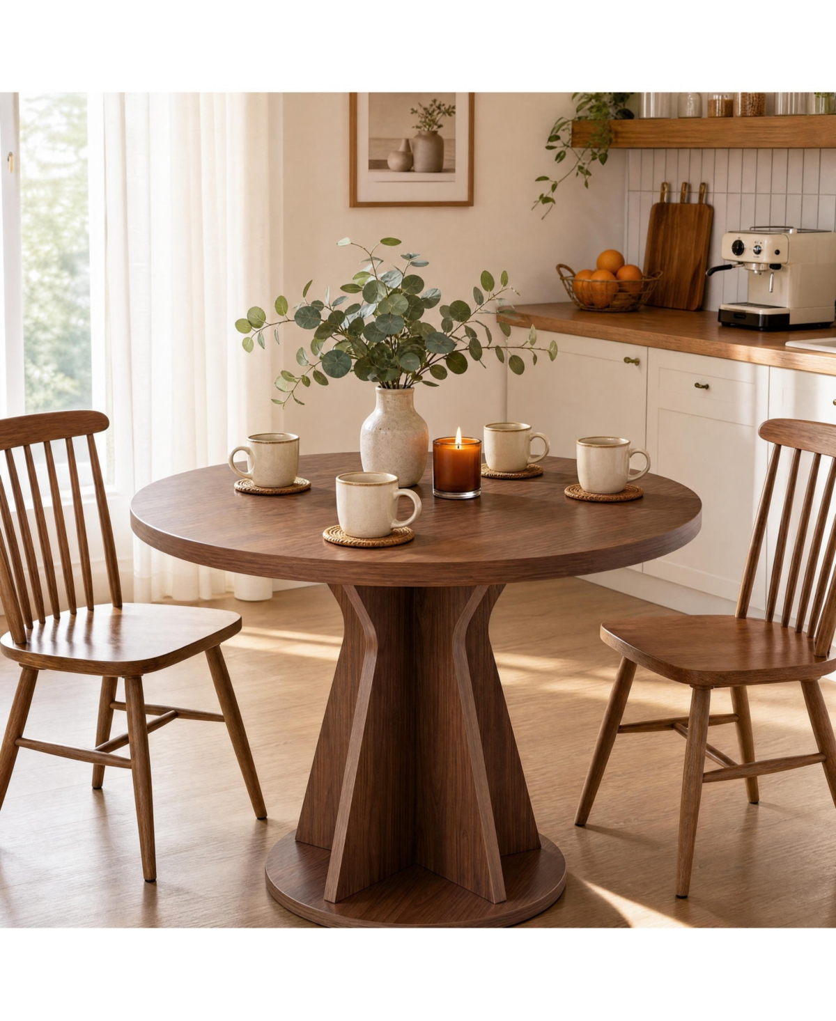 homfan Round Dining Table, Modern Pedestal Kitchen Table with 1.18" Thick Tabletop & Sturdy Base, Seats 4, for Room