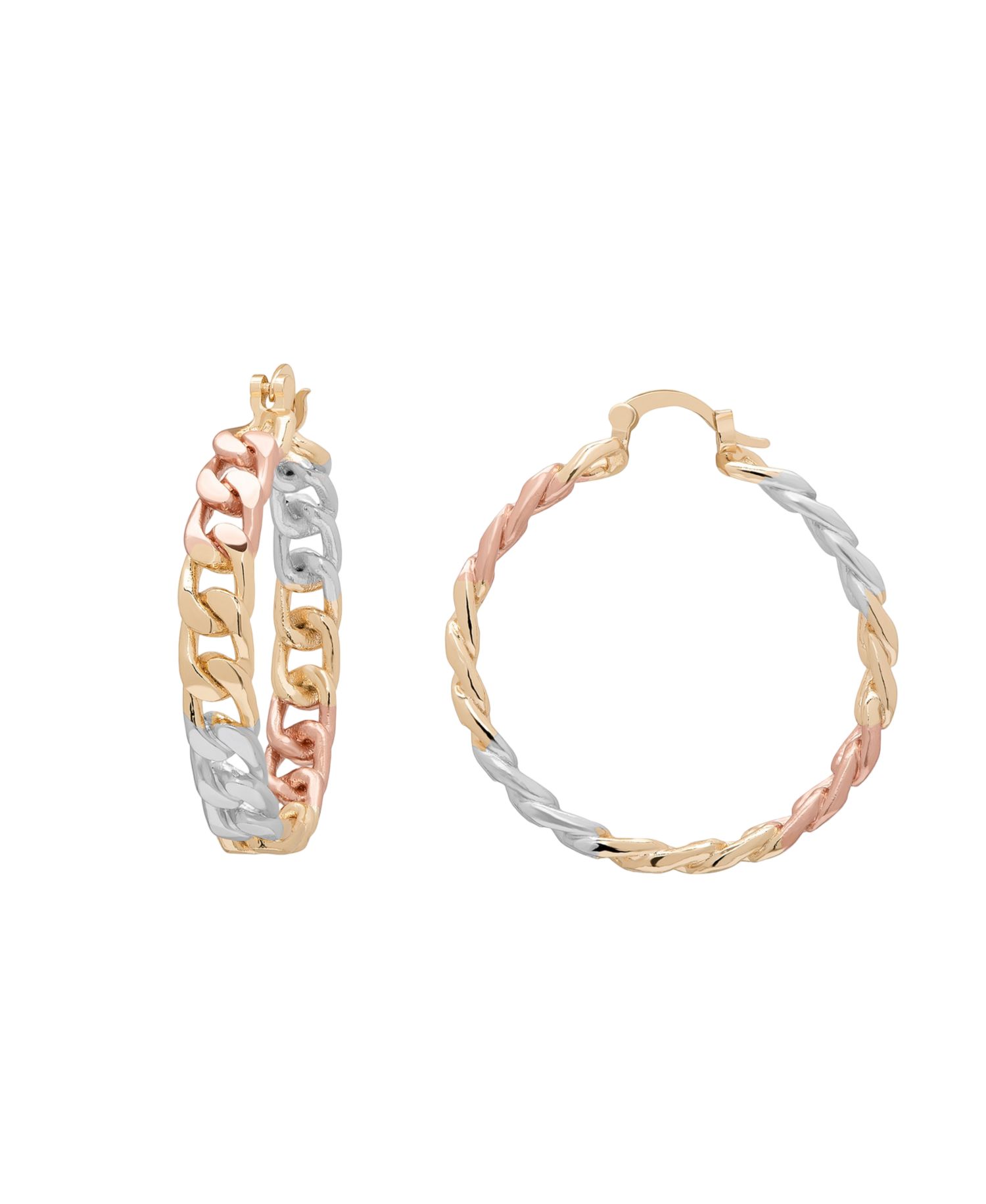 Tri-Color Link Hoop Earrings
