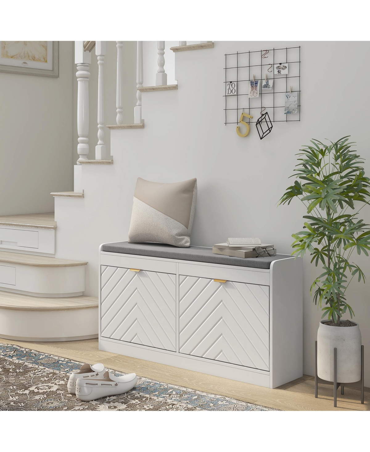 Slickblue Storage Bench with Cushioned Linen-Feel Seat for Entryway and Bedroom