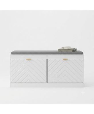 Storage Bench with Cushioned Linen-Feel Seat for Entryway and Bedroom