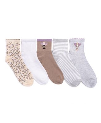 Women's 5 Pair Pack Quarter Crew Novelty Bamboo Socks