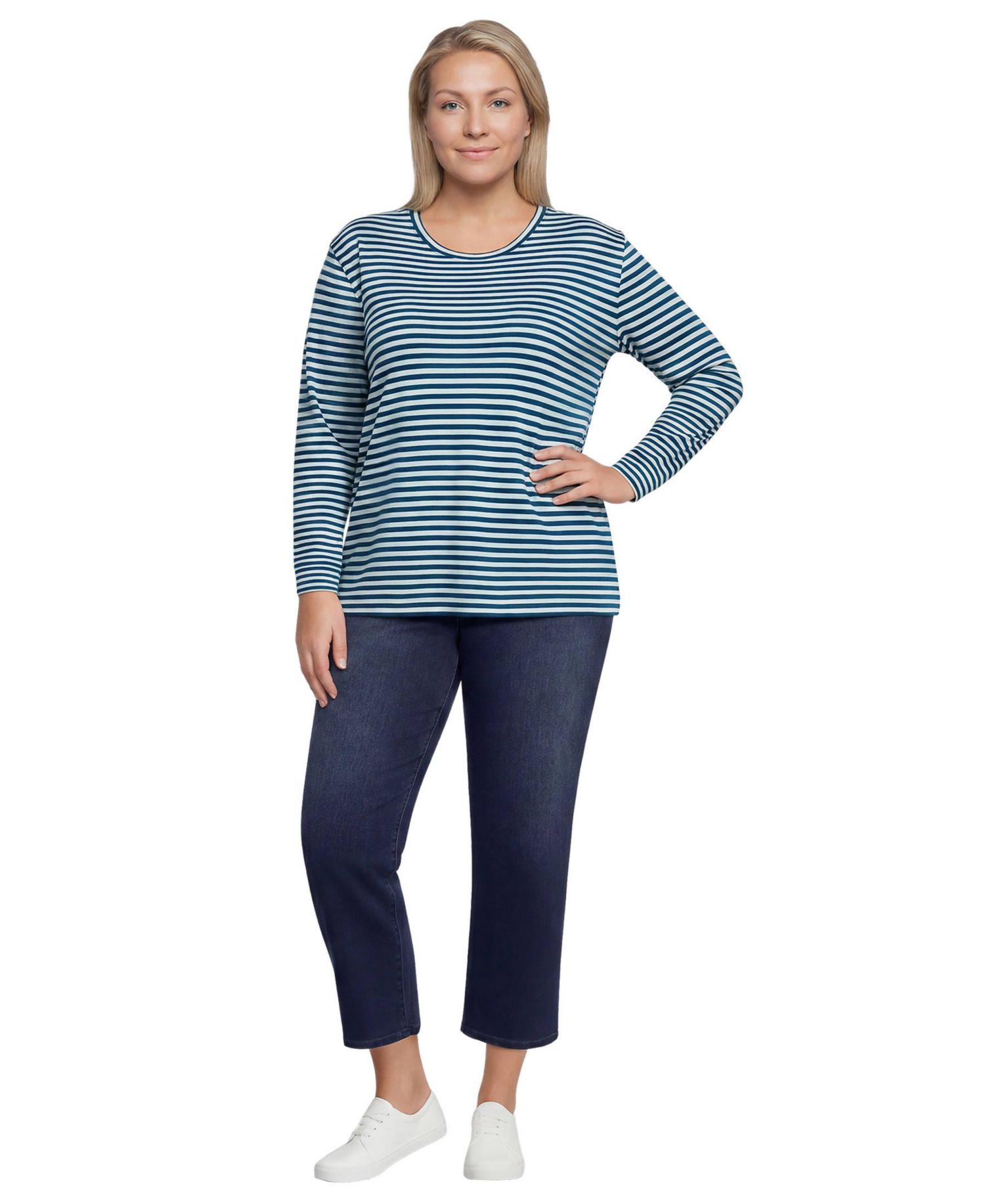 Plus Size Cotton Relaxed Long Sleeve Crew Neck