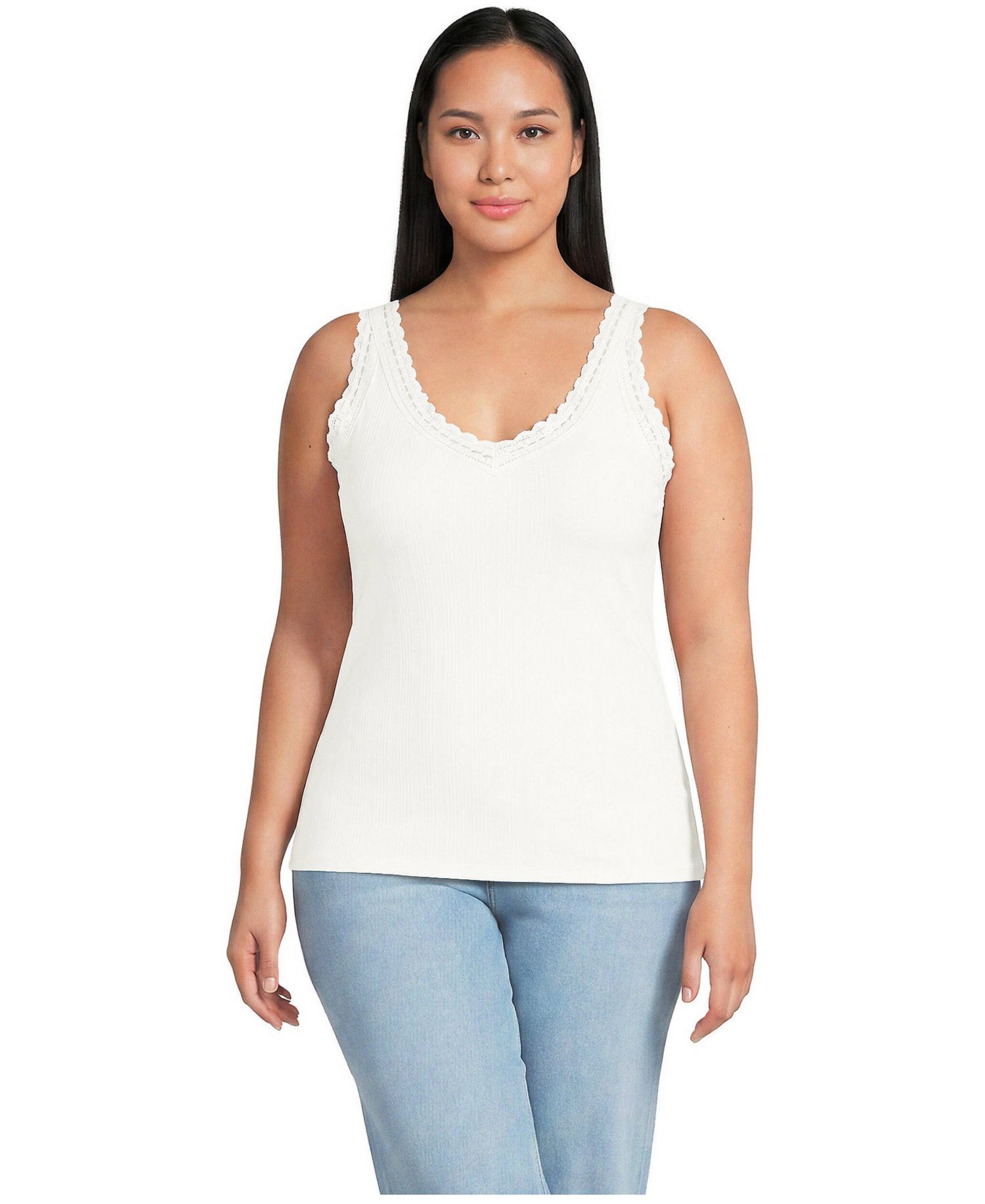 Plus Size Variegated Micro Rib Lace Trim Cami