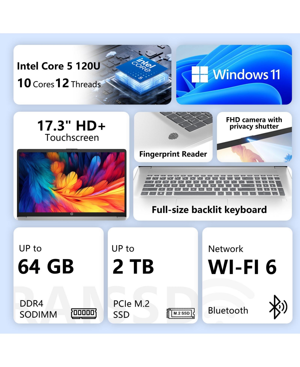 Hp Essential 17t-cn400 17.3" Touchscreen Laptop, 64GB Ram, Wi-Fi 6