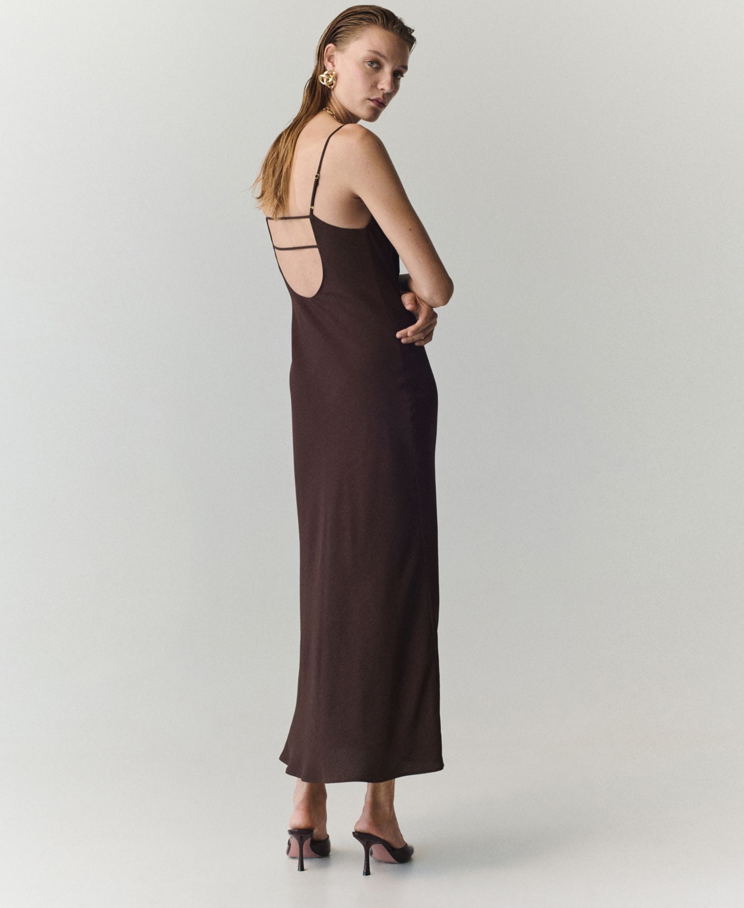 Women's Cowl-Neck Open-Back Midi Slip Dress