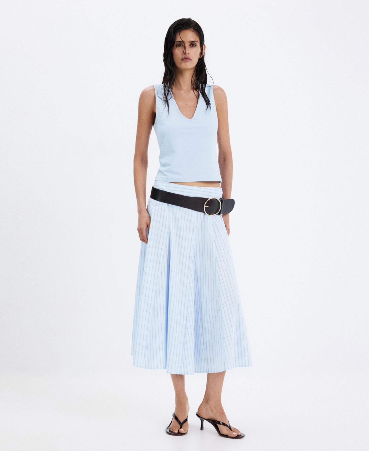 Women's Striped A-Line Midi Skirt