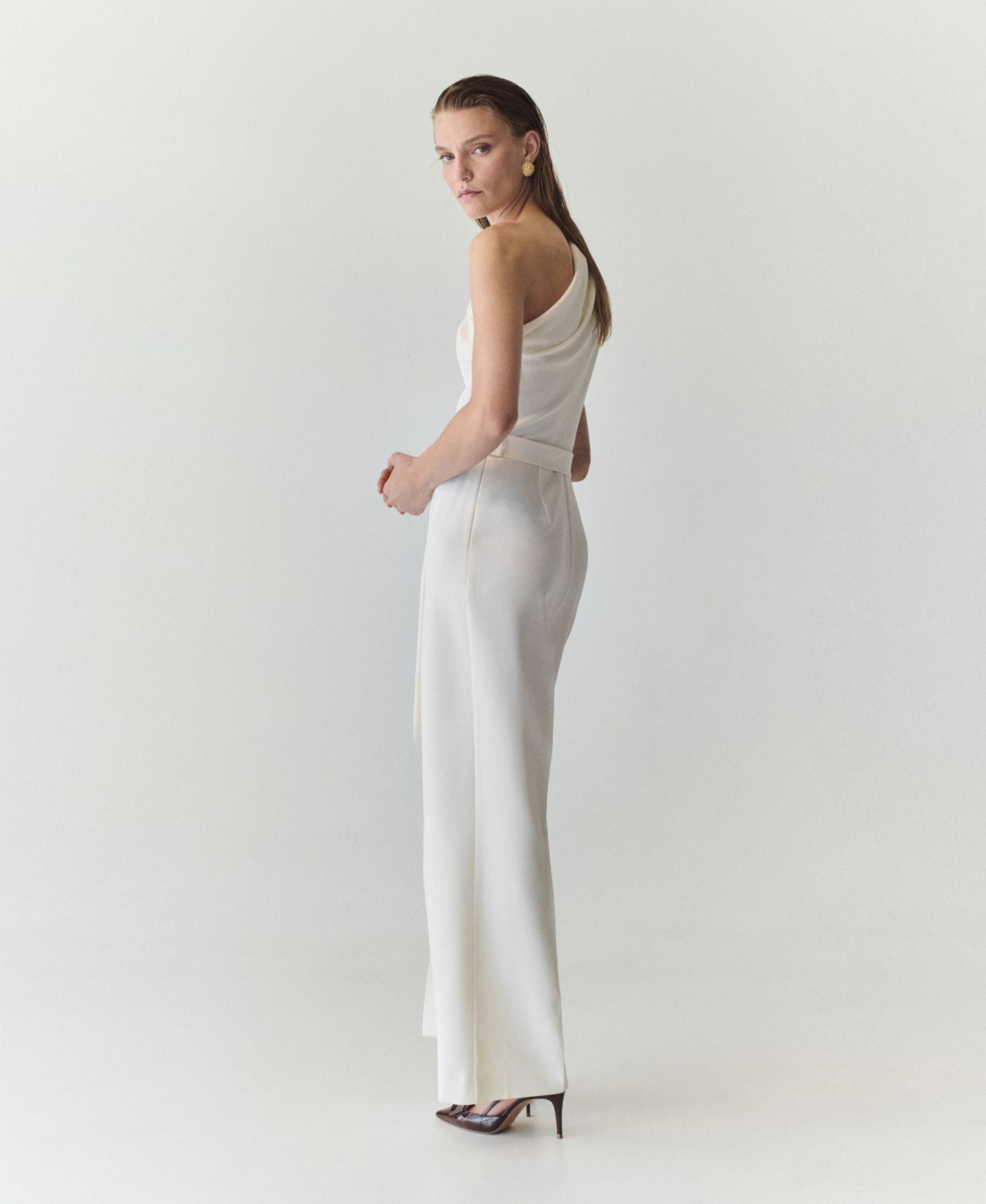 Women's Asymmetric Wide-Leg Belted Jumpsuit