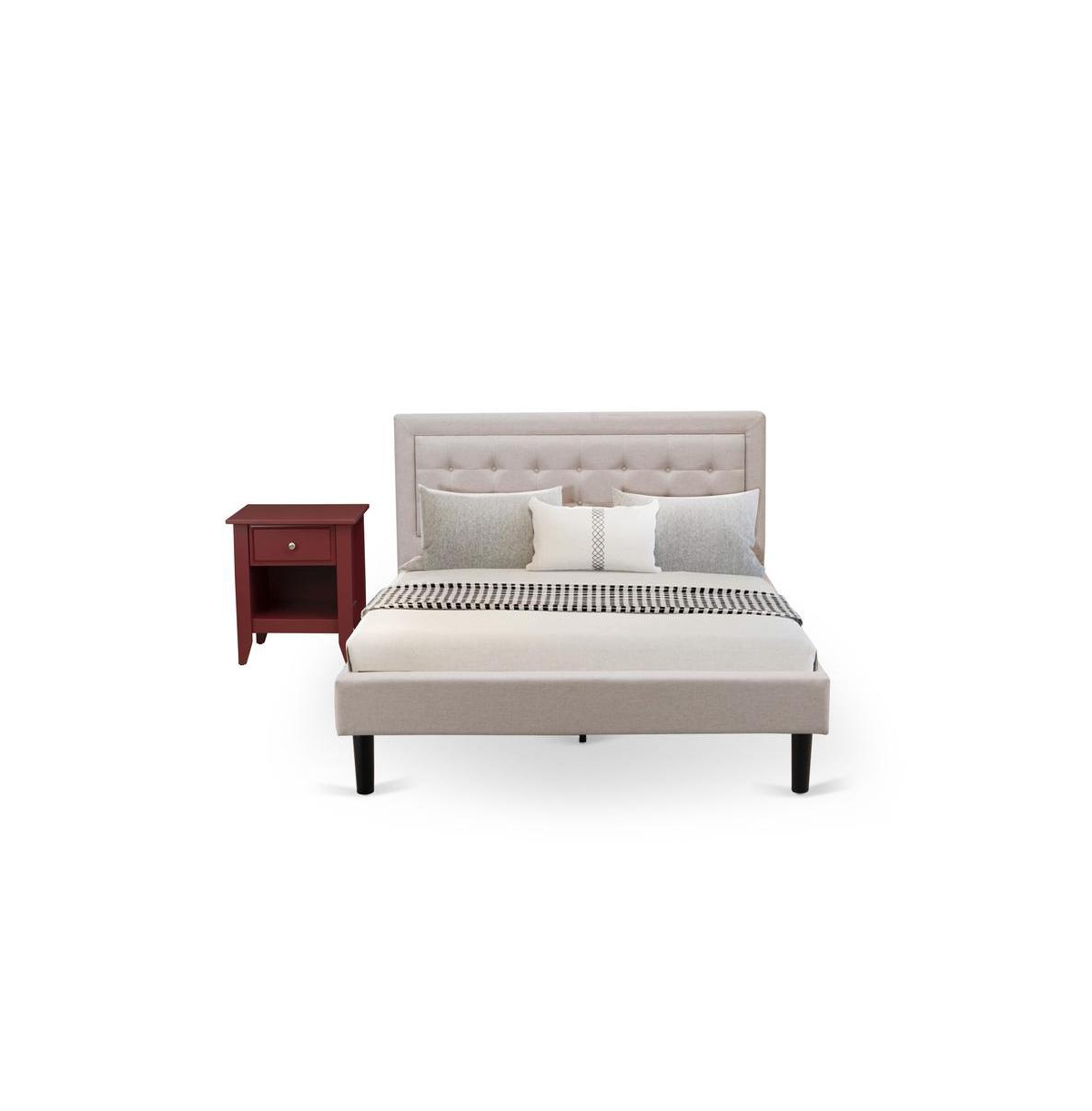 East West Furniture 2-Piece Fannin Bedroom Furniture Set with 1 Queen Bed and a Modern End Table