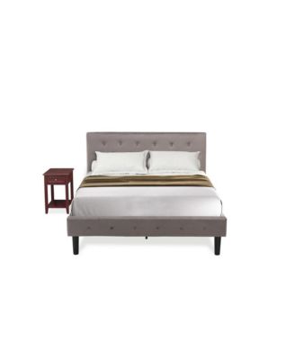 NL14F-1DE13 2 Piece Full Bed Set - 1 Bed Taupe Velvet Fabric Headboard and 1 Modern Nightstand