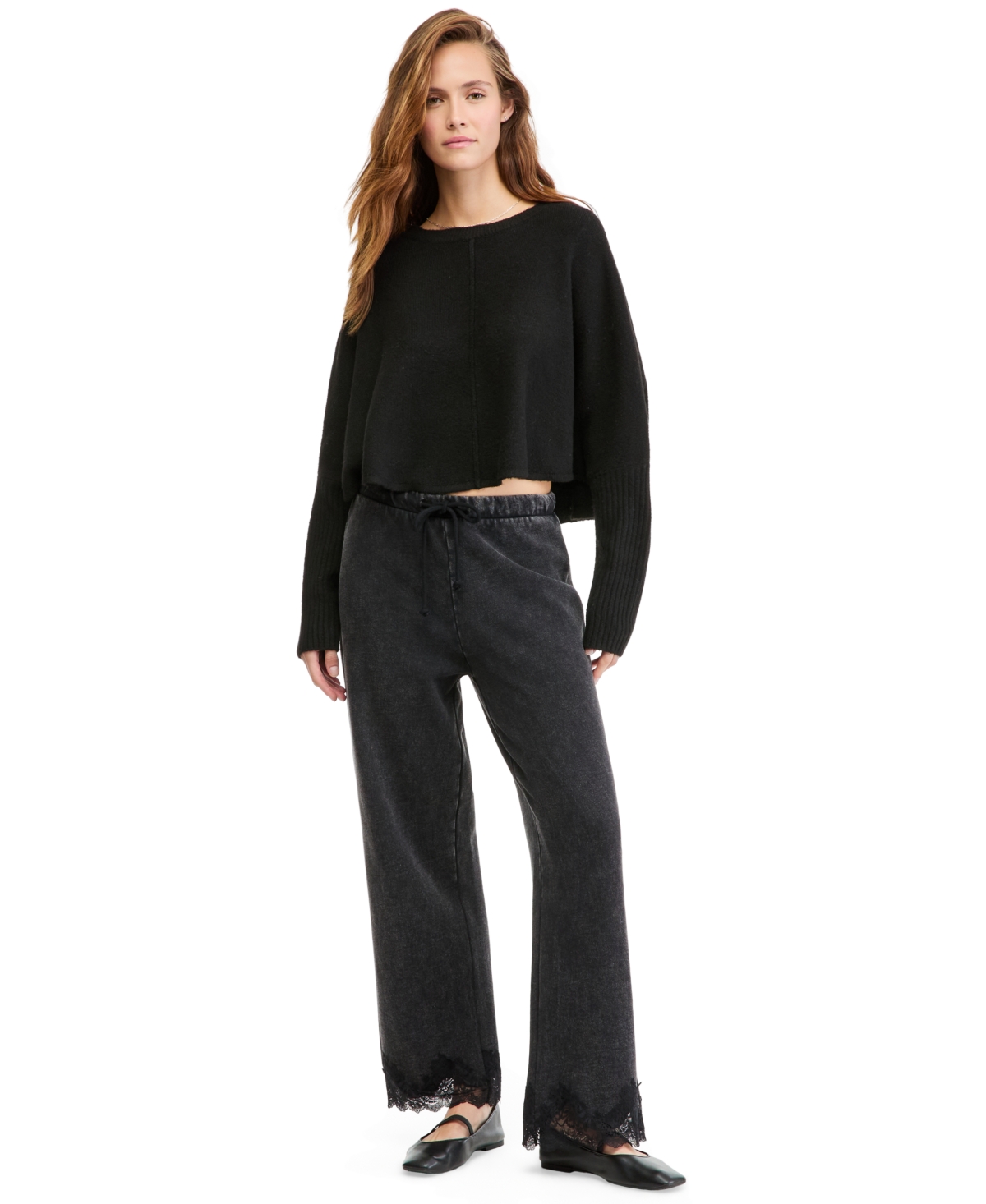 And Now This Women's High-Rise Fleece Lace-Trim Lounge Pants, Macy's Exclusive