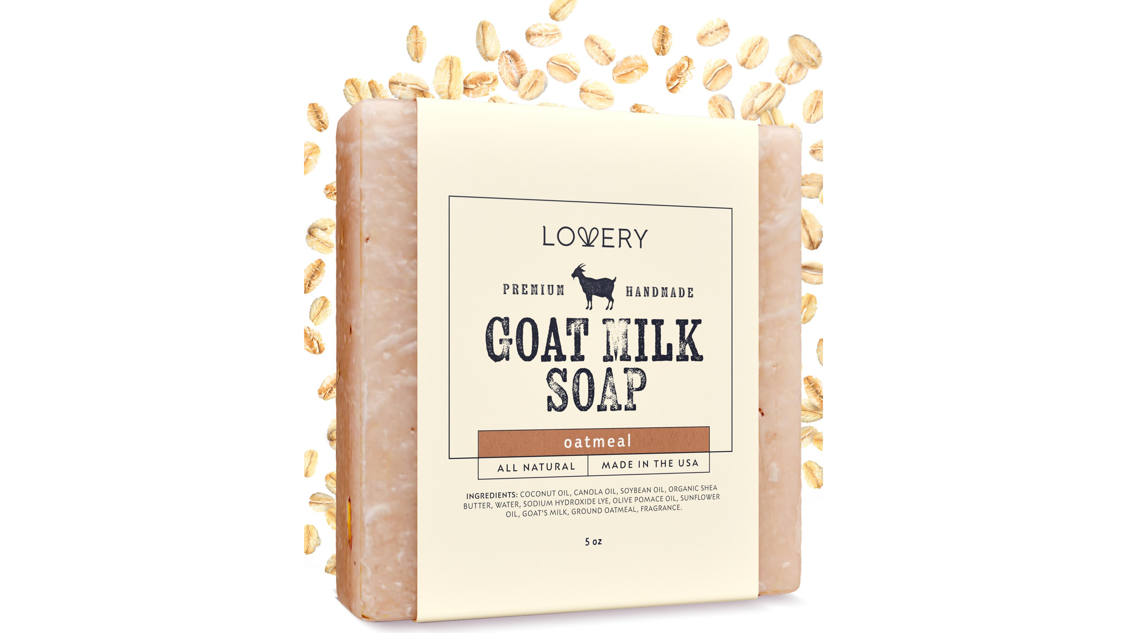 Lovery Handmade Goat Milk Soap Made in Usa with Shea Butter Oatmeal Scent Goats Milk Soap Bar, Oatmeal Soap Base