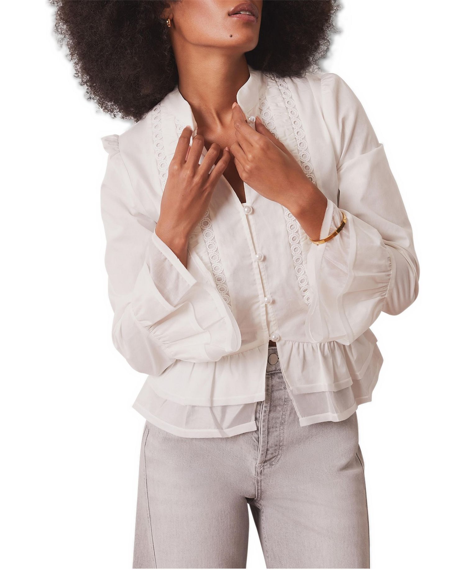 Women's Lace Long-Sleeve Stand Collar Blouse