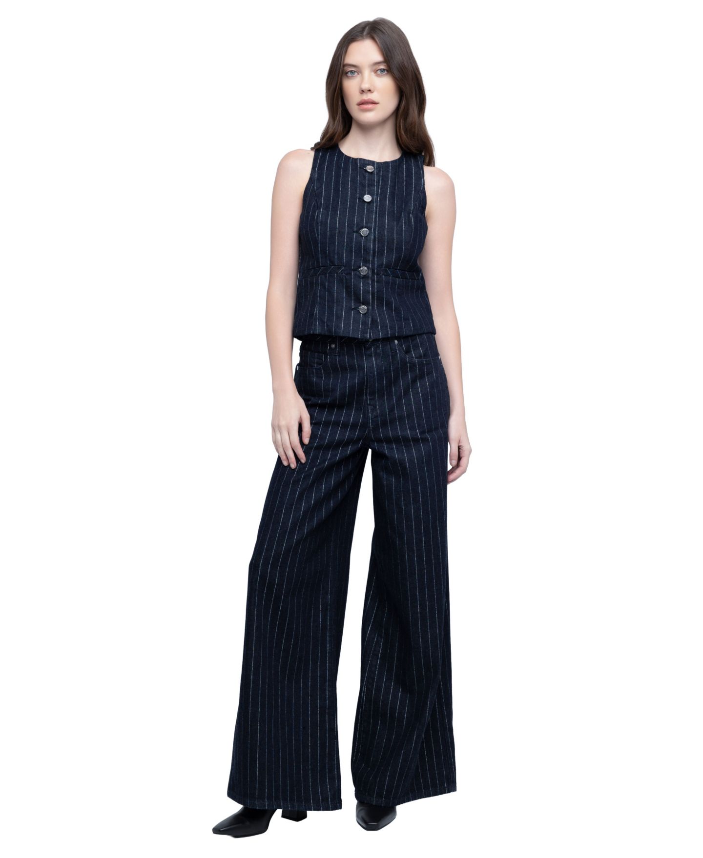 Женский жилет Blank NYC Pinstripe Crewneck Denim, цвет: Steal The — фото 2