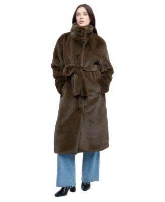 Women's Faux Fur Funnel Neck Long Coat