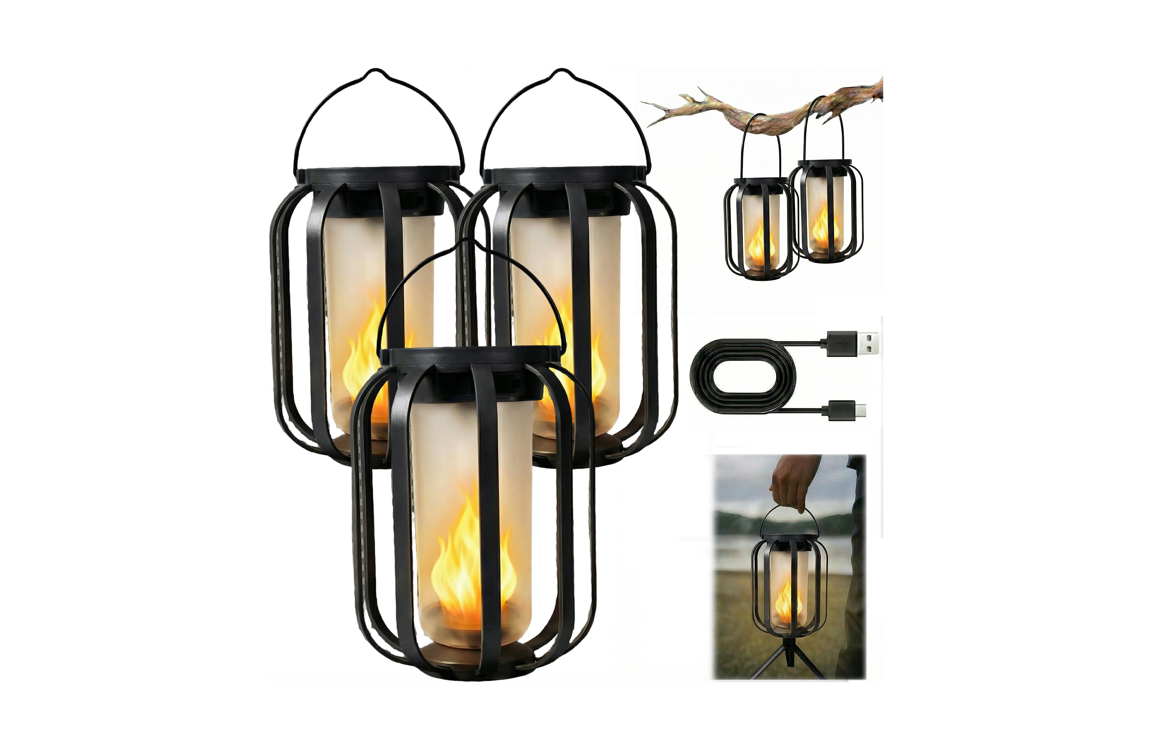 Cushry Solar Lanterns Outdoor Waterproof Hanging Solar Lantern Flickering Flame Solar Lights for Garden Patio Yard Decor (3Pieces)