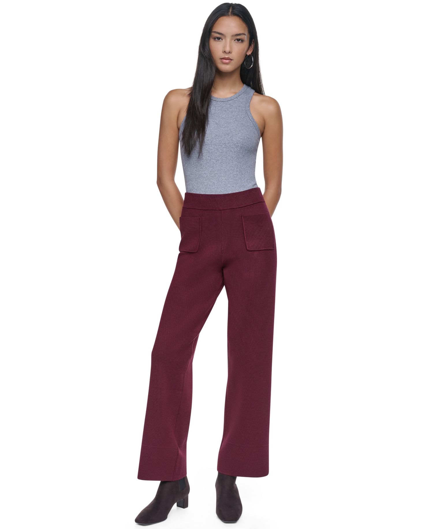 Women's Front Pocket Essentials High-Waisted Wide-Leg Pull-On Pants