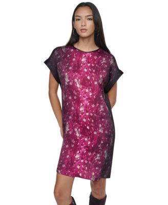 Women's Printed Short-Sleeve Shift Dress