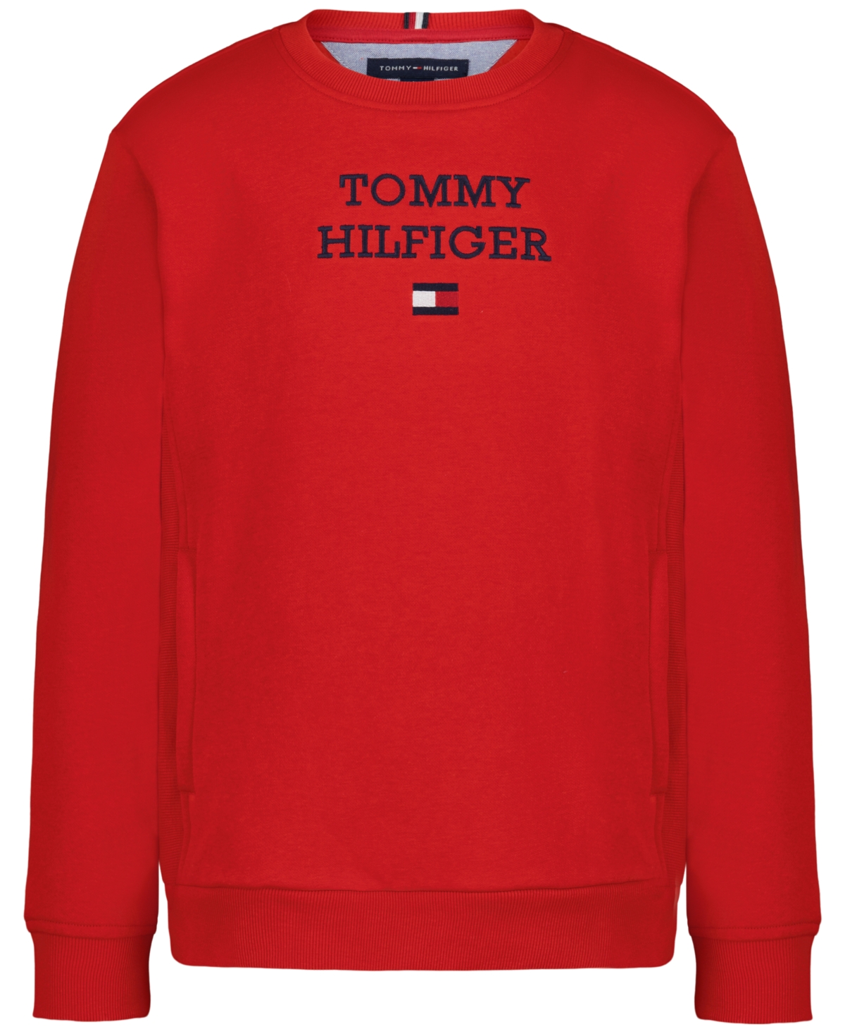 Tommy Hilfiger Boys' 8-20 Classic Lockup Crew Long-Sleeve Crewneck Sweatshirt with Pockets, Created for Macy's - Tommy Red
