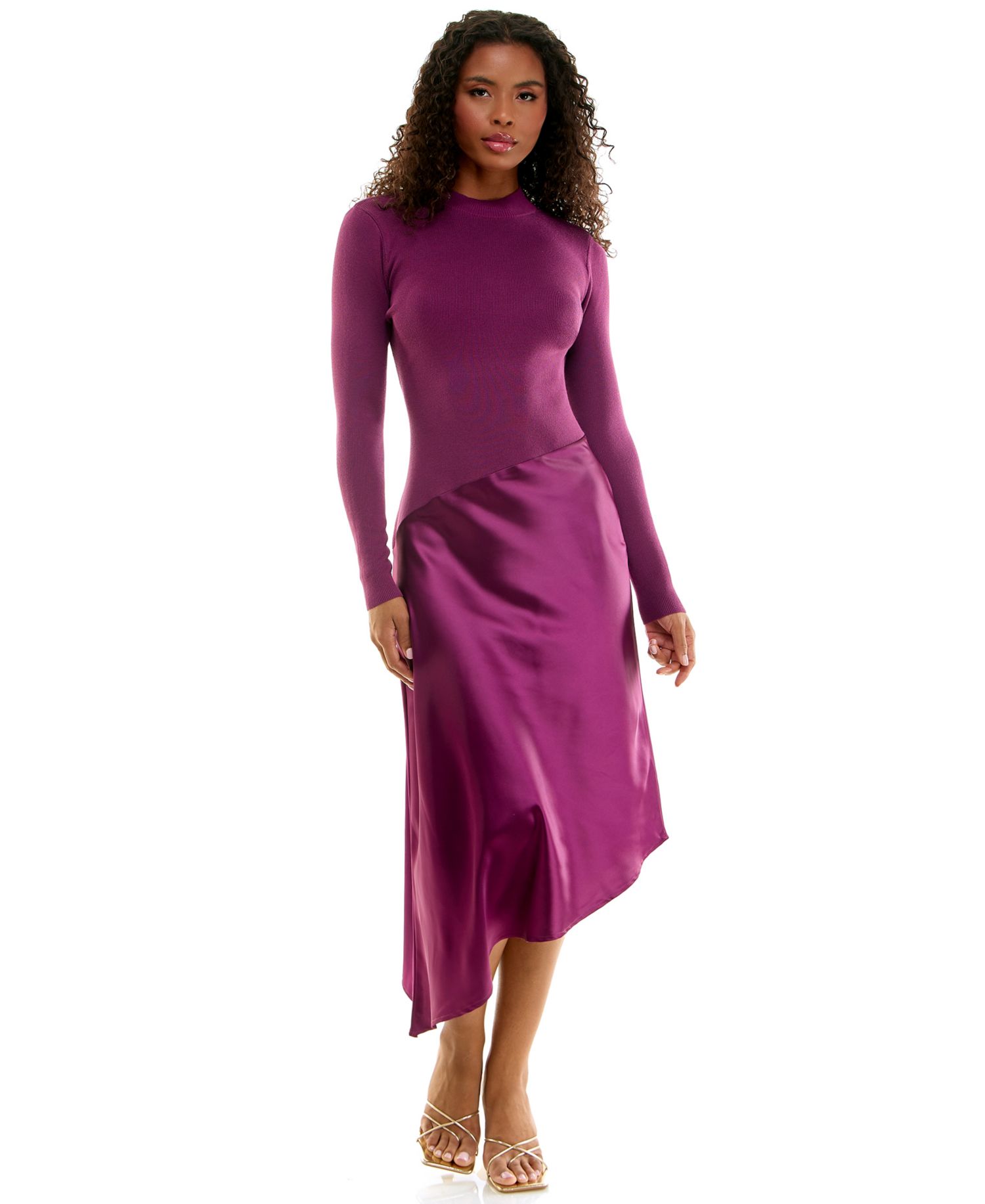 Juniors' Long-Sleeve Mock-Neck Midi Sweater Dress