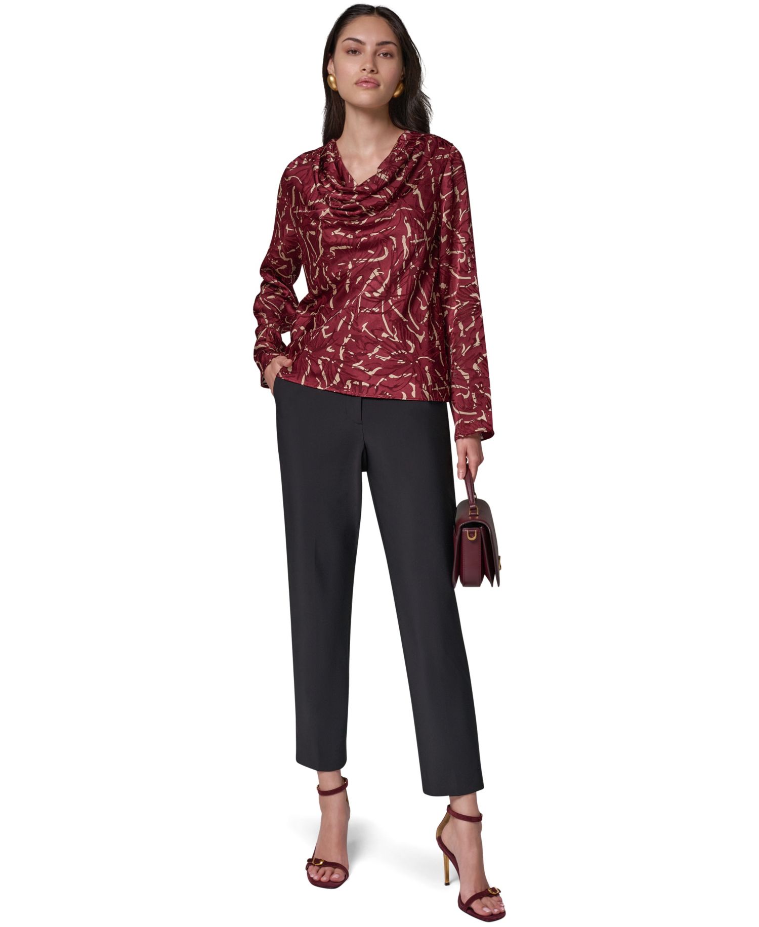 Women's Long-Sleeve Burnout Cowl-Neck Blouse