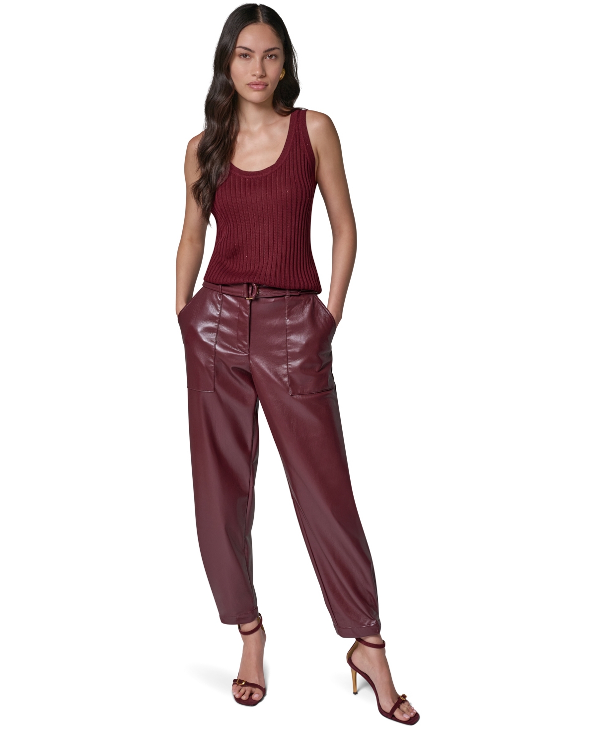 Donna Karan New York Women's Cargo High-Rise Tapered-Leg Polyurethane Pants