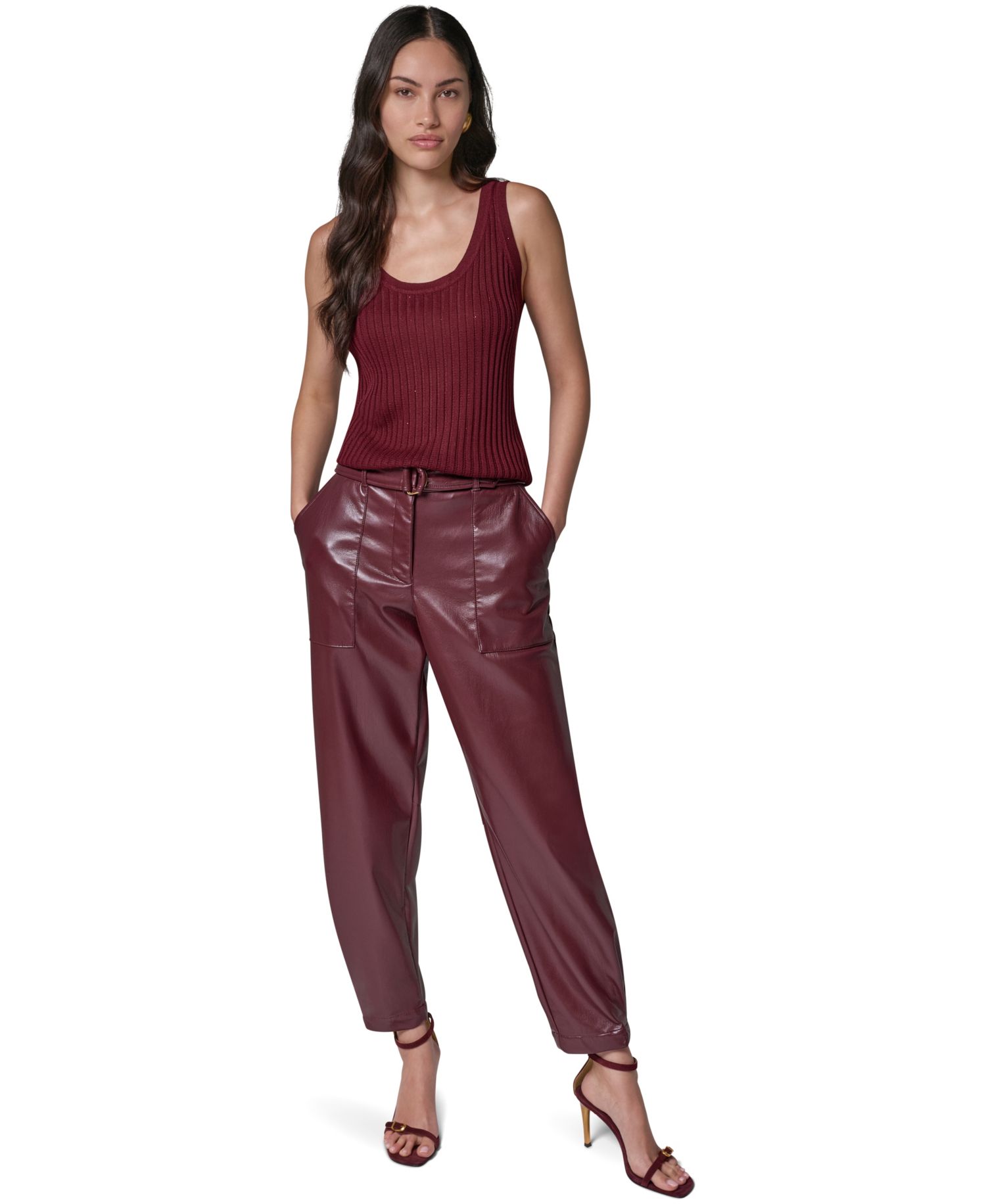 Women's Cargo High-Rise Tapered-Leg Polyurethane Pants