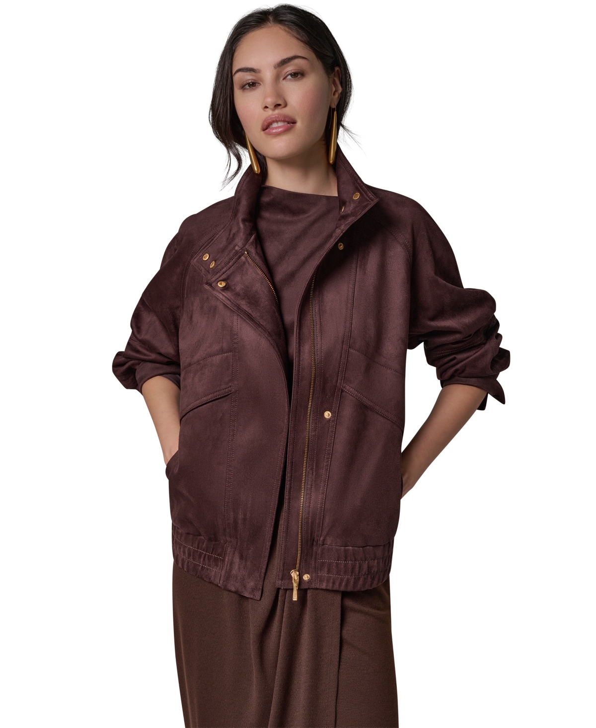 Donna Karan New York Women's Fitted Zip-Front Faux Suede Jacket