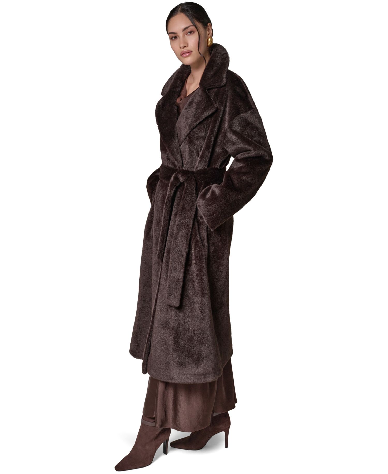 Women's Faux Fur Belted Coat