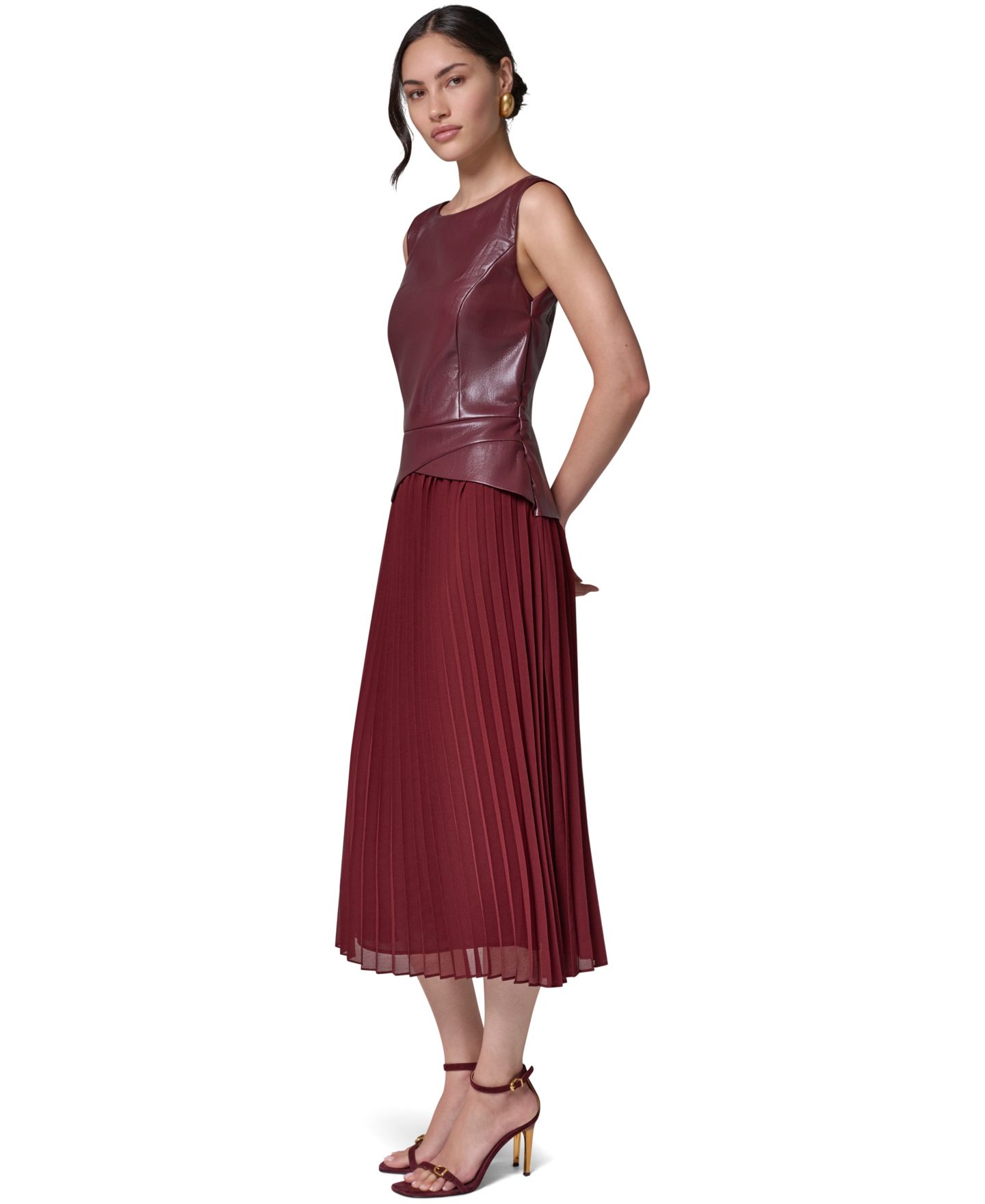Женское платье Donna Karan New York A-Line Sleeveless Midi, цвет: Чёрный вишнёвый — фото 4