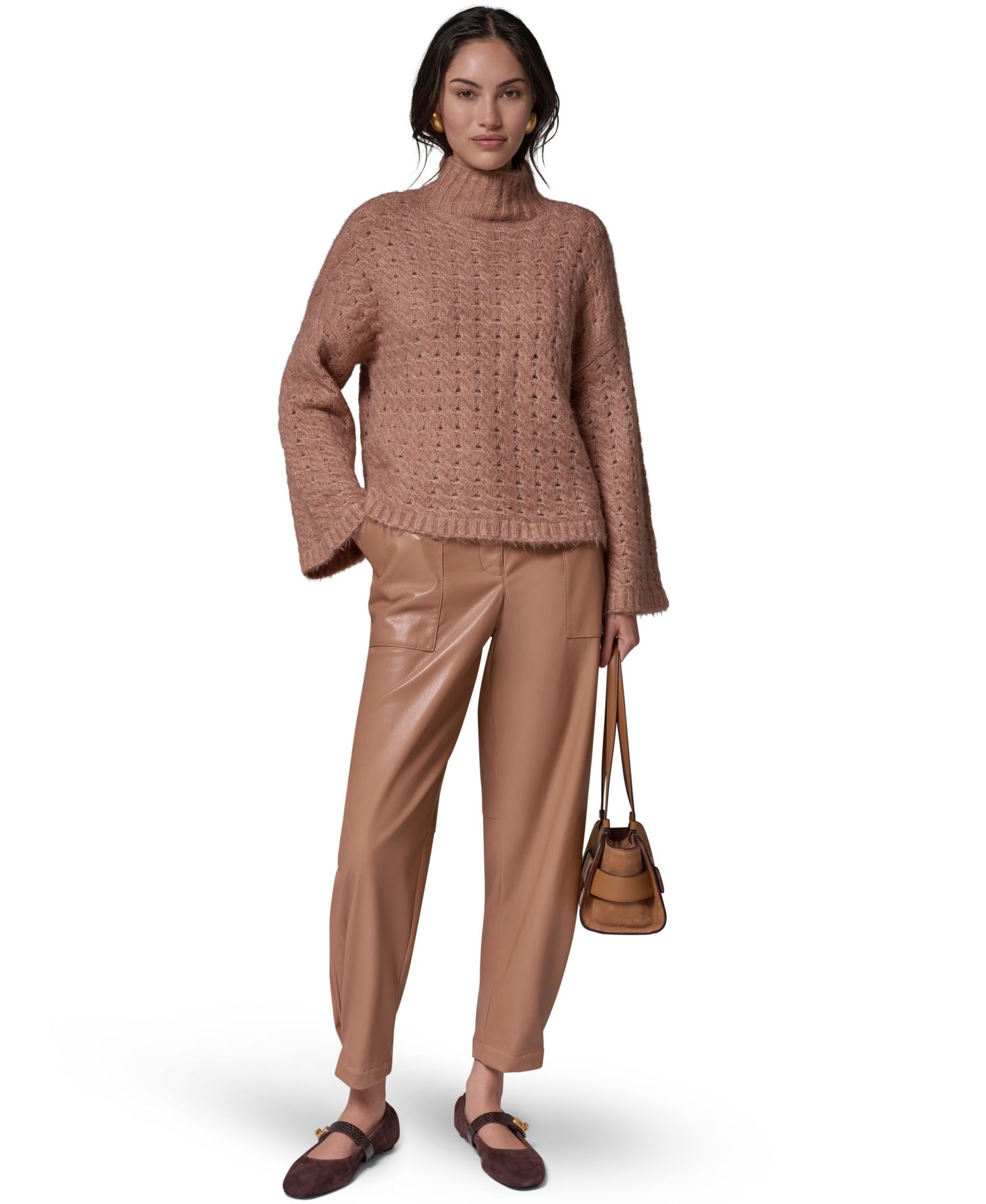 Women's Basket-Weave Knit Cable Sweater