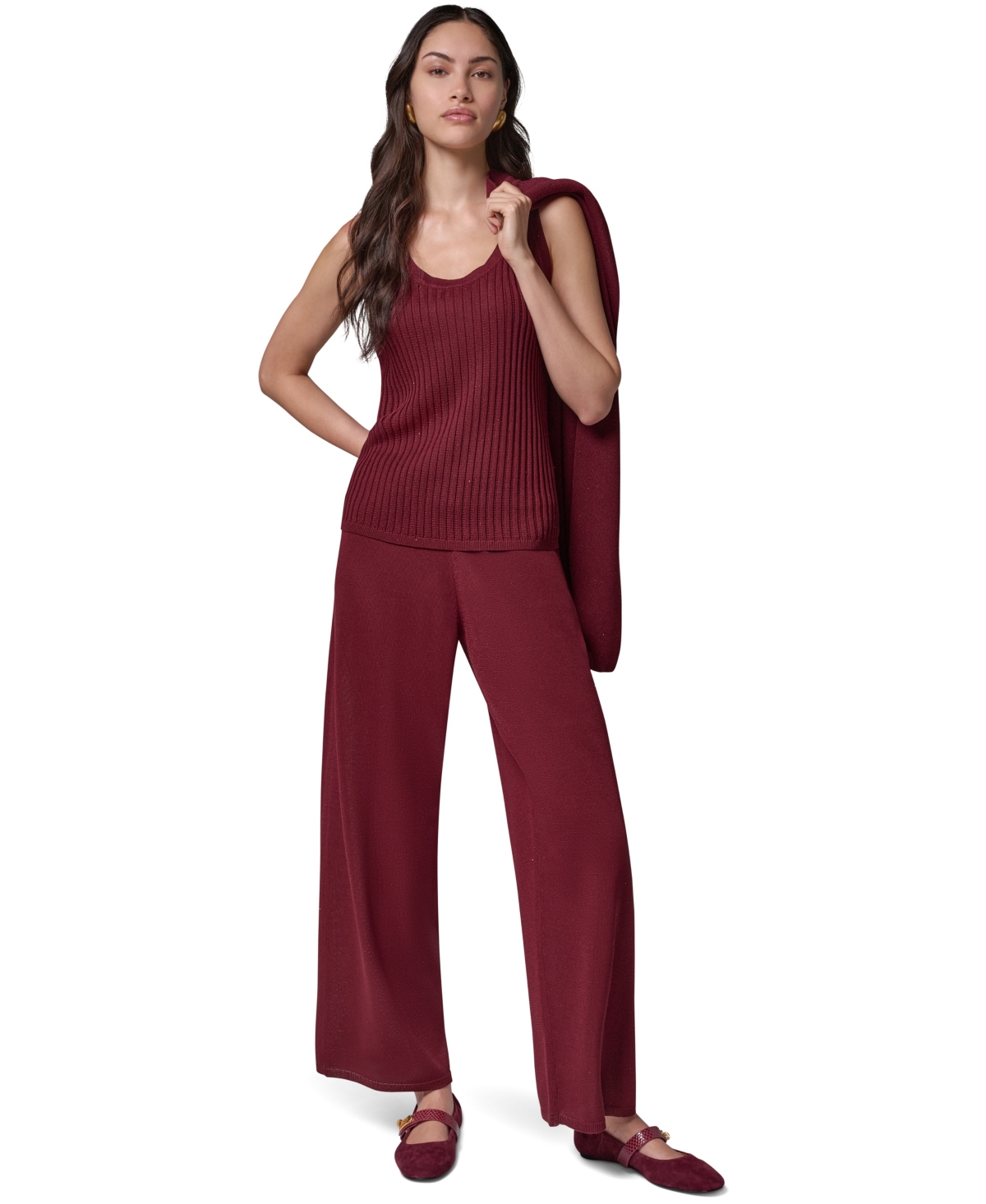 Donna Karan New York Women's Ribbed-Knit Open-Stitch Scoop Neck Tank