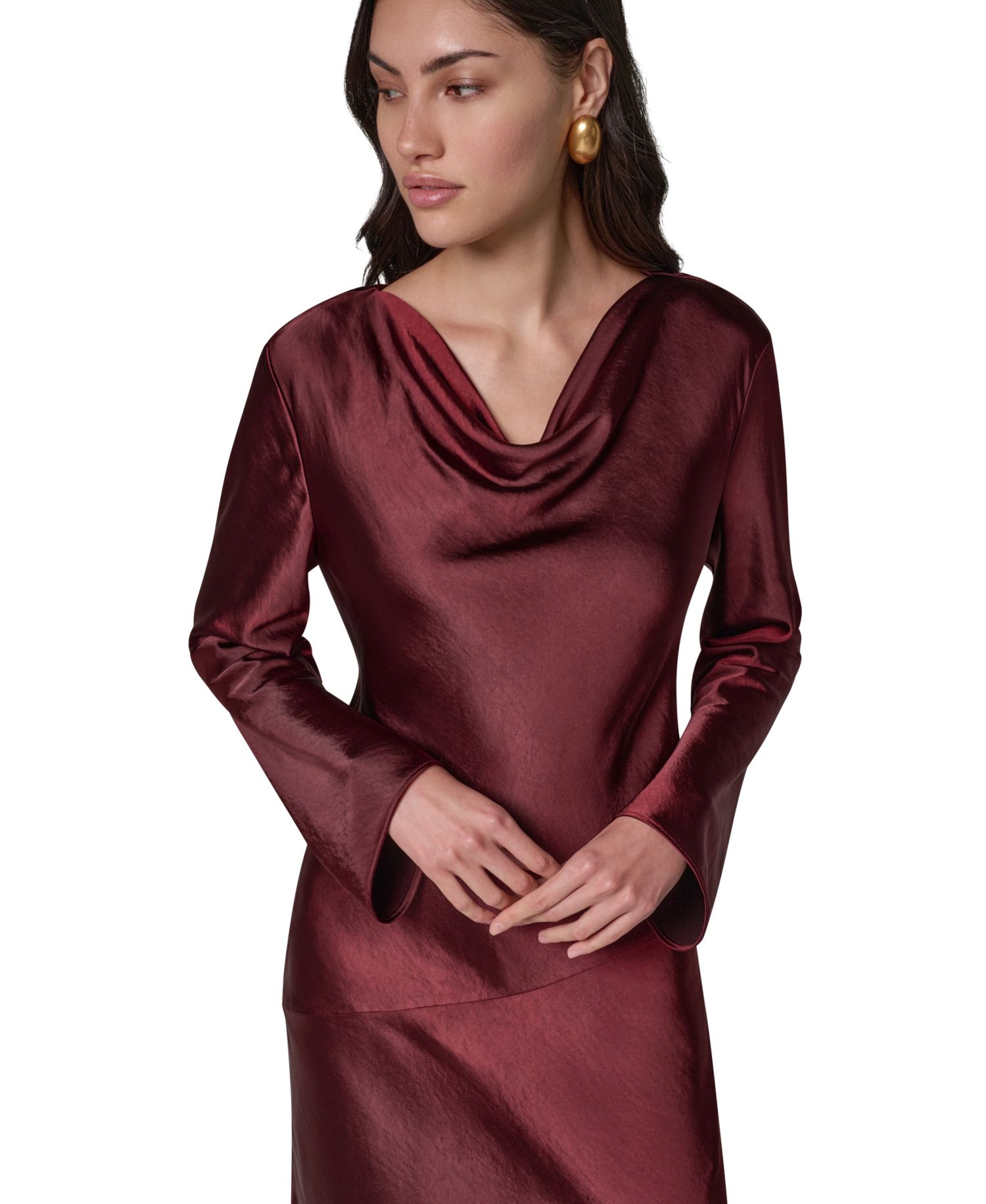 Women's Satin Cowl Neck A-Line Dress