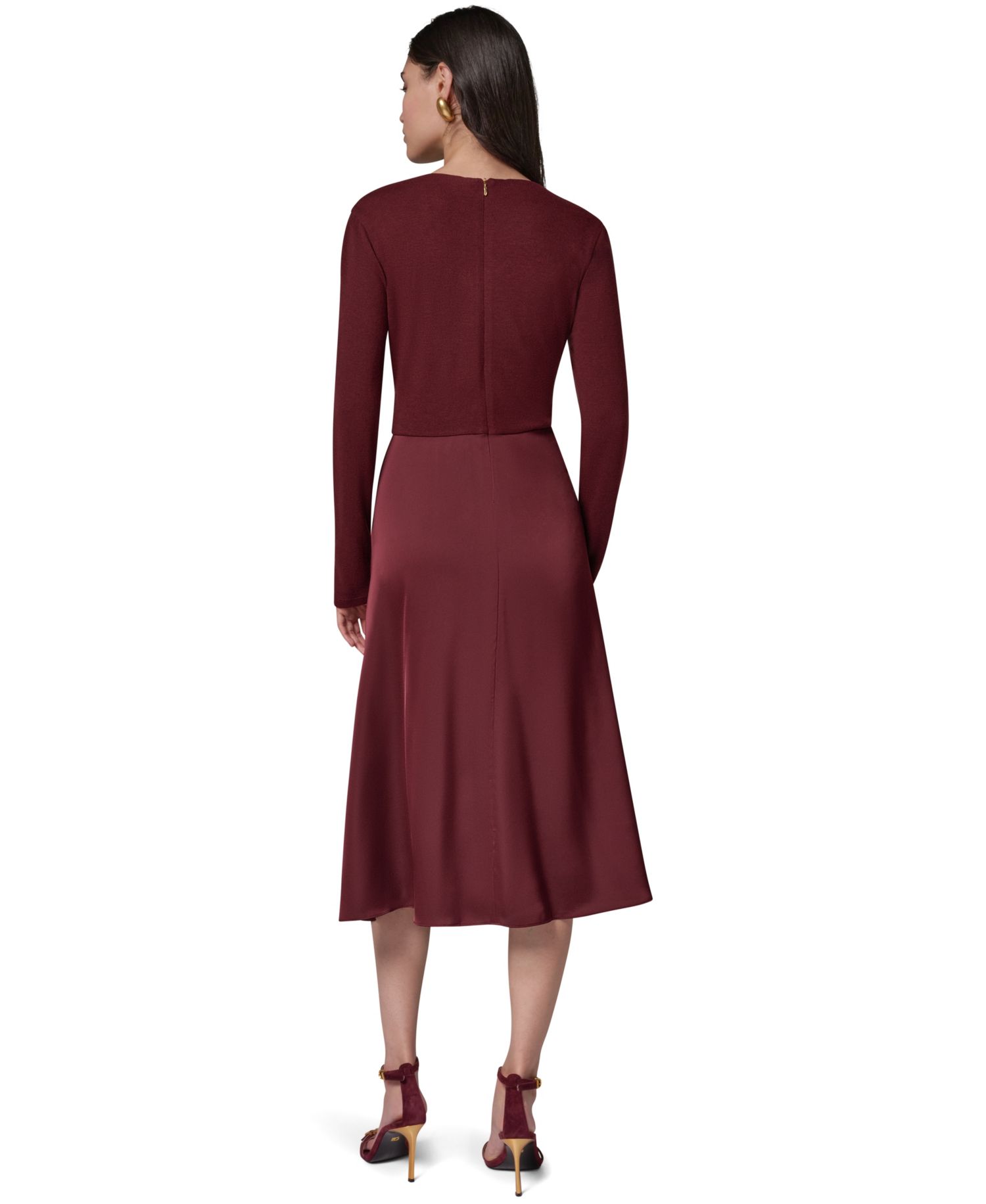 Women's Long Sleeve Waist Long-Sleeve Fit-and-Flare Midi Dress
