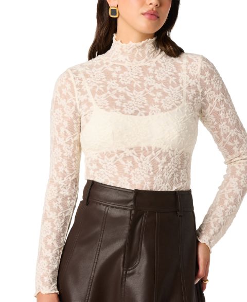 Женский топ ASTR the Label Kyra Long-Sleeve Sheer Mesh Floral-Print, цвет: Слоновая кость