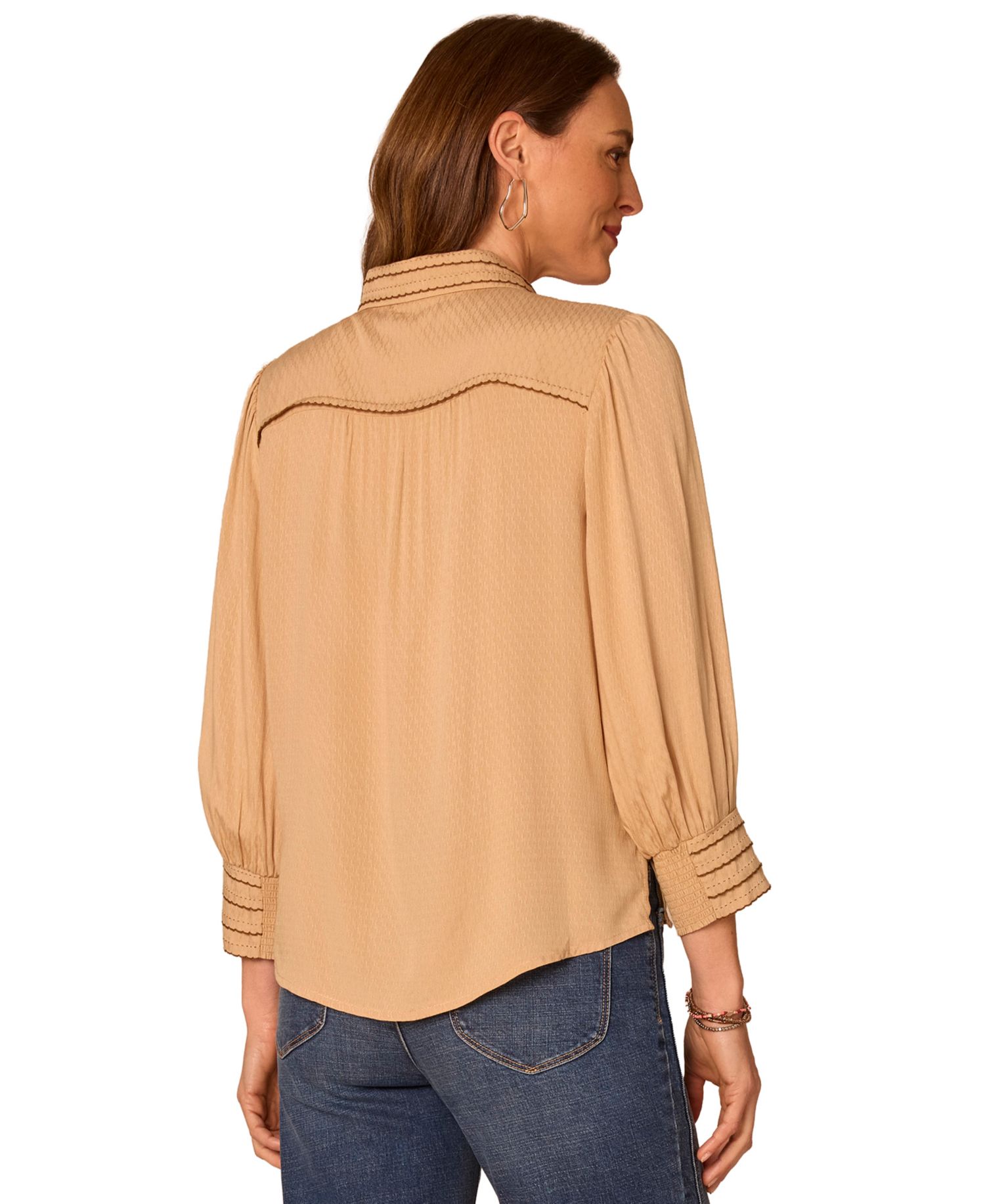 Women's 3/4-Sleeve Button Down Bubble Hem Blouse