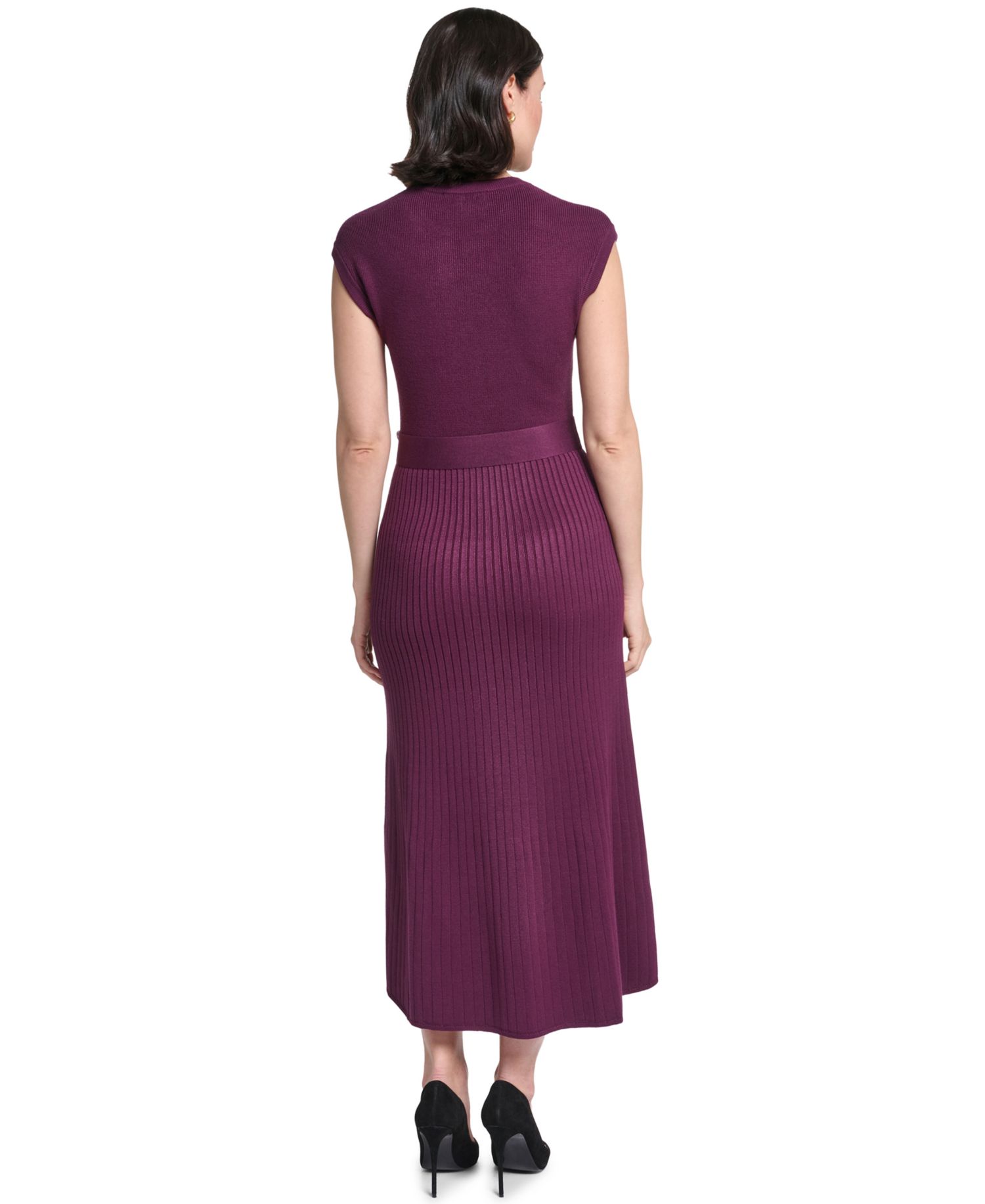 Petite Belted Midi Ribbed Dress