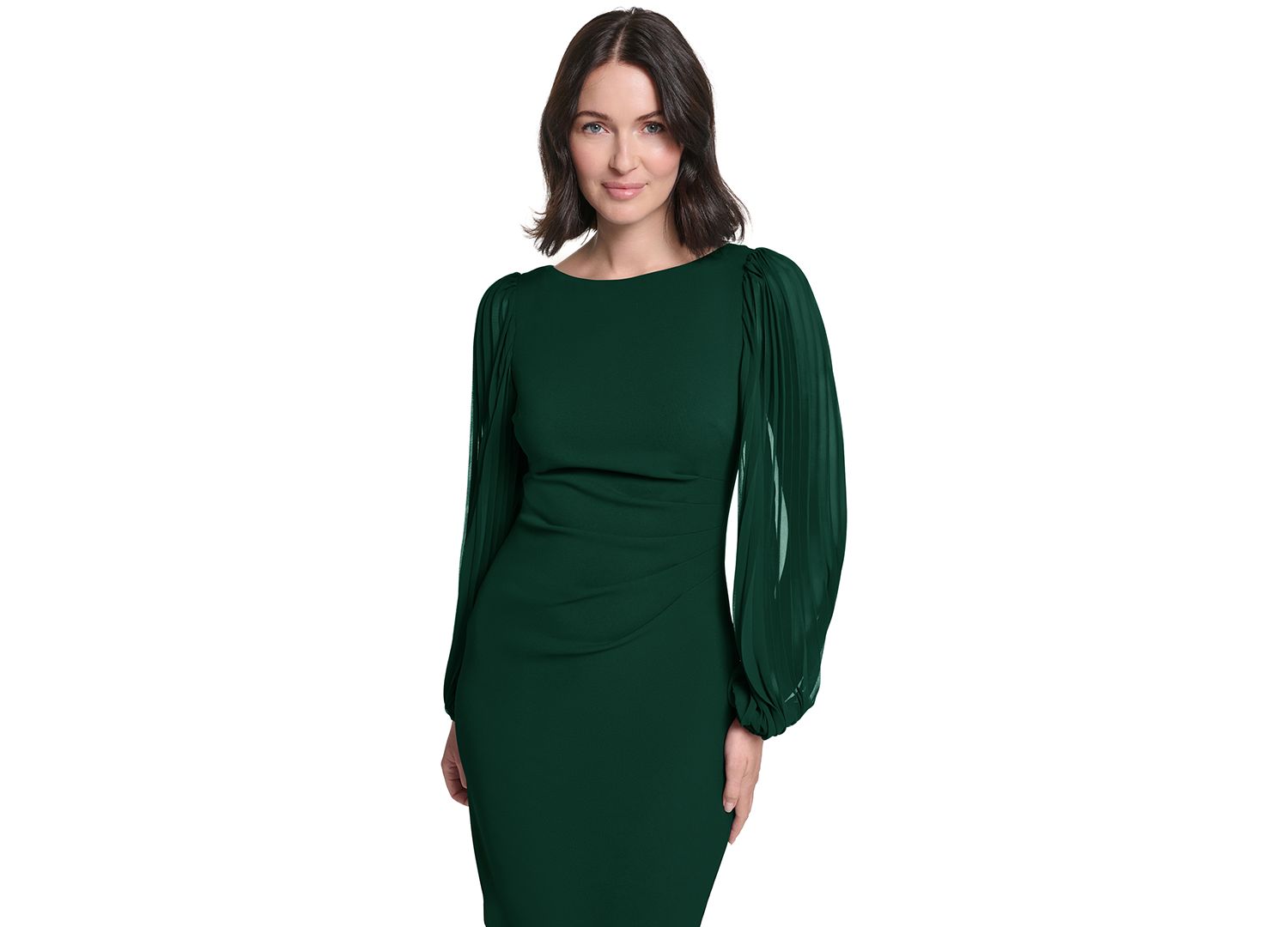 Petite Pleated Sleeve Side Tuck Dress