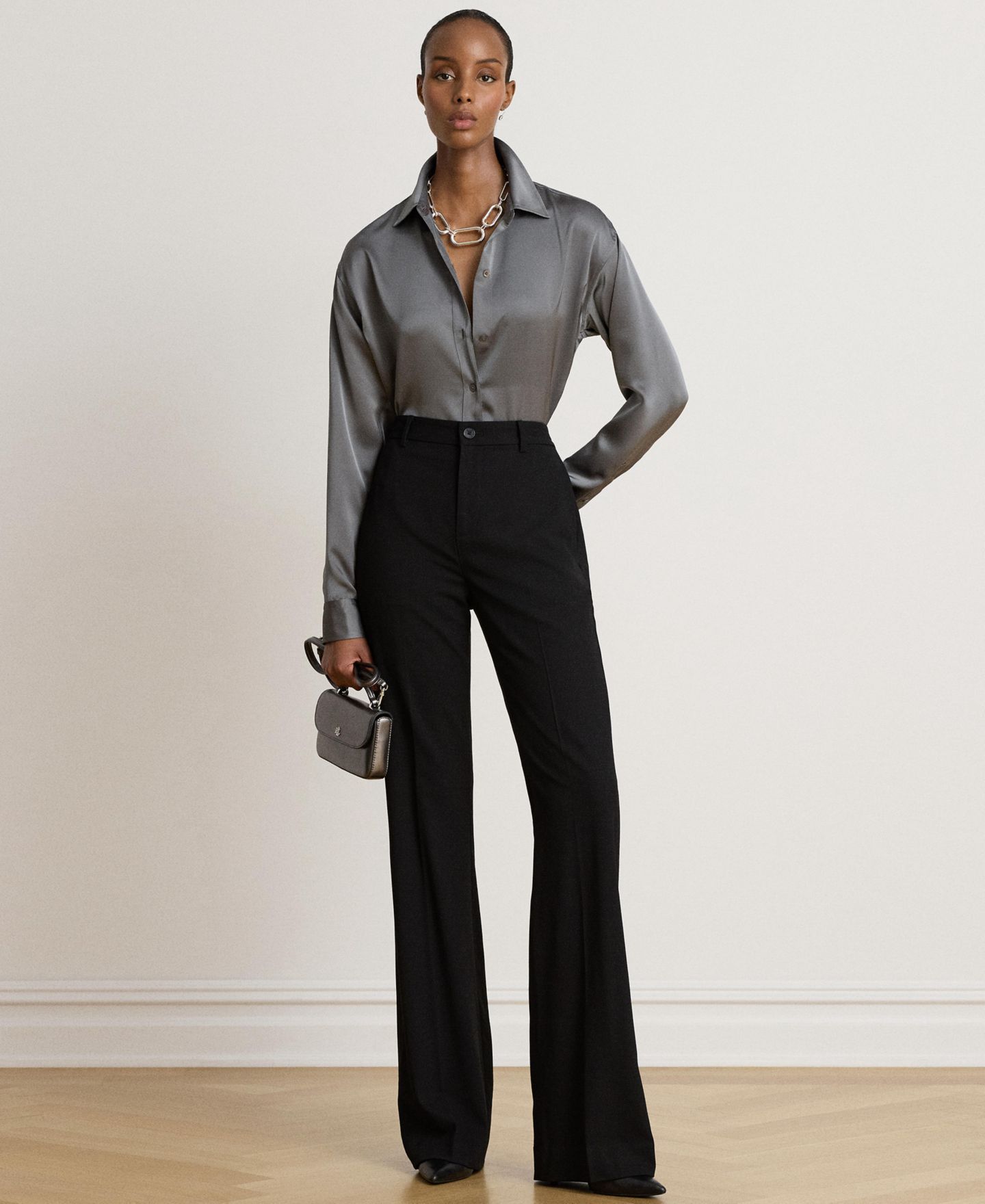 Женская блузка Lauren Ralph Lauren Petite Long-Sleeve Satin, цвет: Сланцевый — фото 3