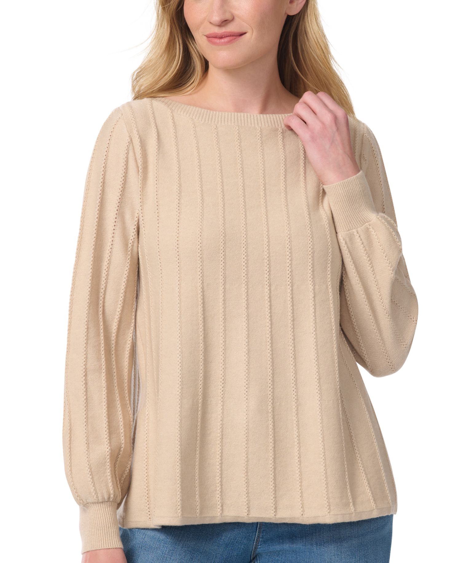 Women's Thelma Ribbed-Knit Boat Neck Loose-Fit Sweater