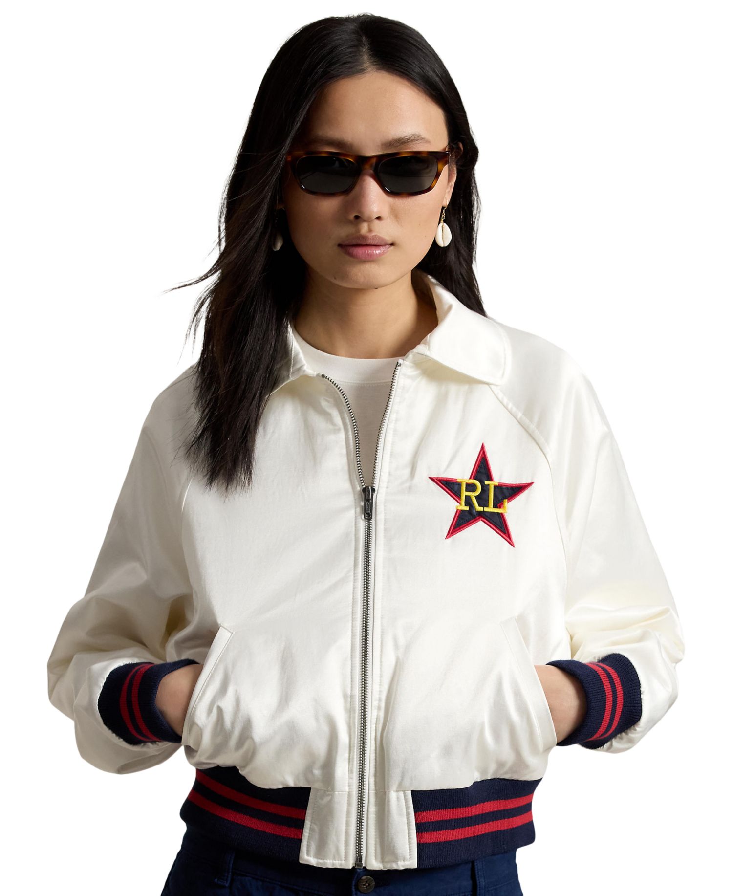 Women's Spread Collar Long-Sleeve Bomber Jacket