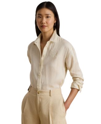 Women's Buttoned Placket Long-Sleeve Linen Shirt