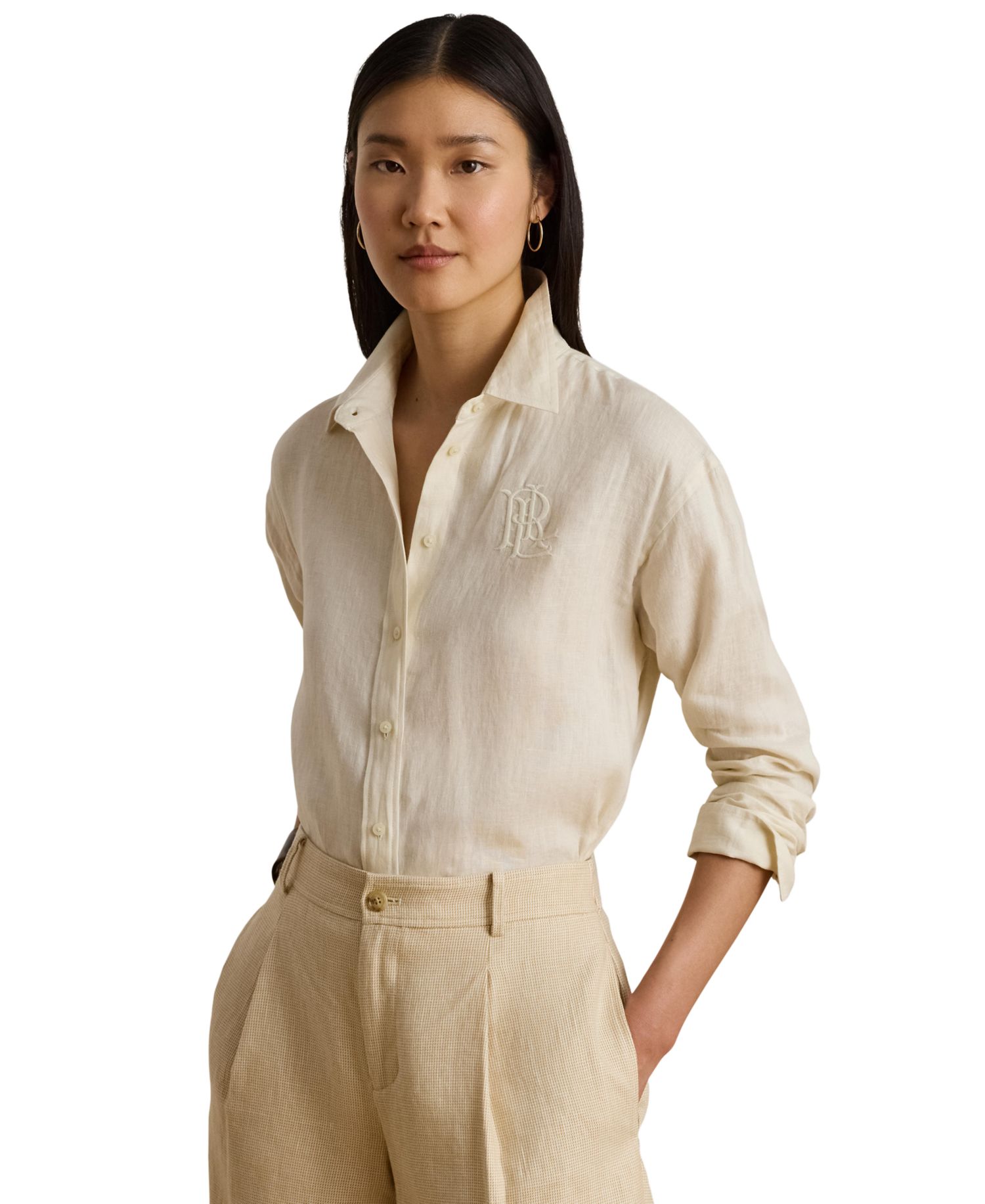 Women's Buttoned Placket Long-Sleeve Linen Shirt