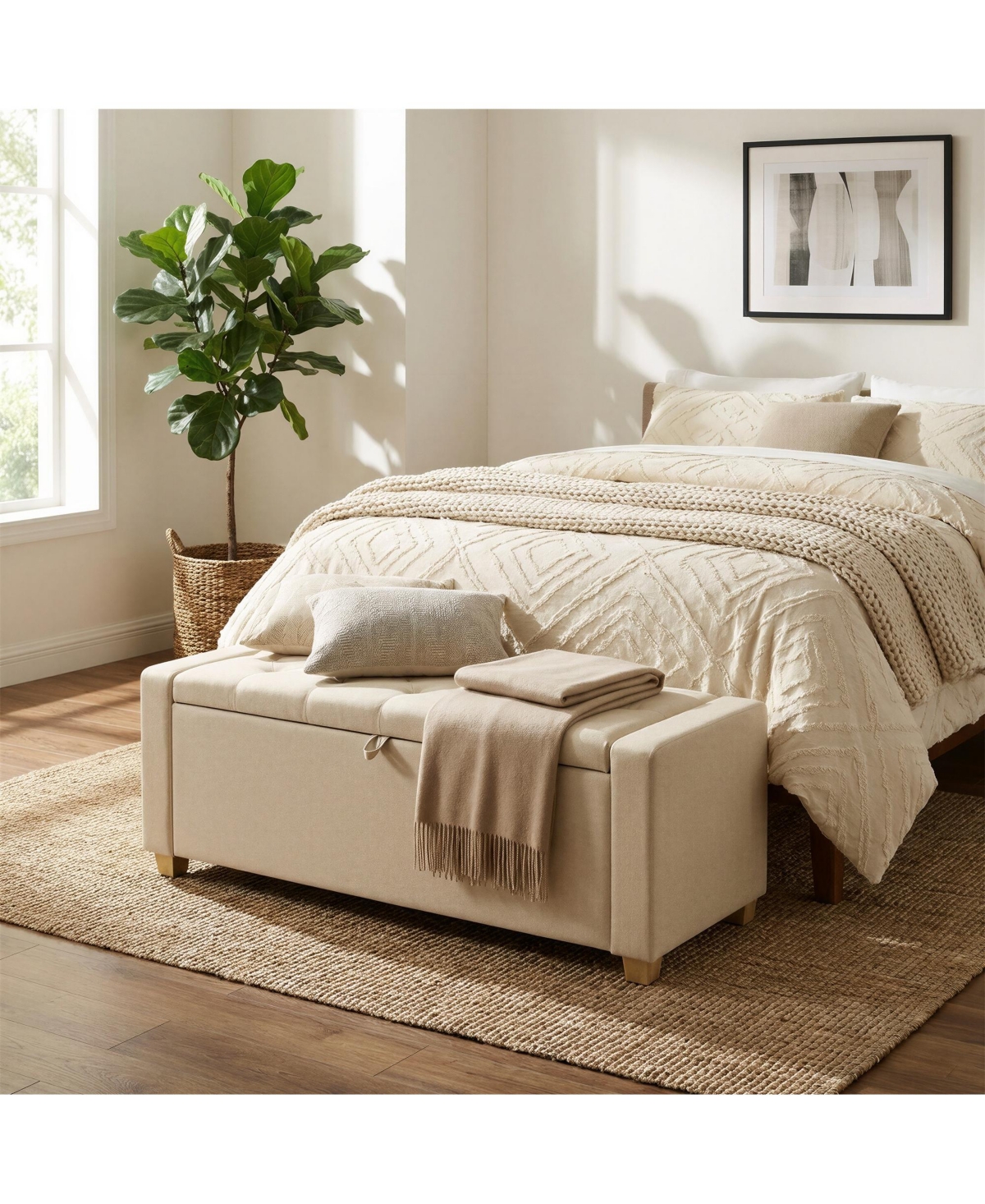 SongmicsHome Storage Chest Bench with Legs, Ottoman, End of Bed Safety Hinges, Linen-Look Fabric
