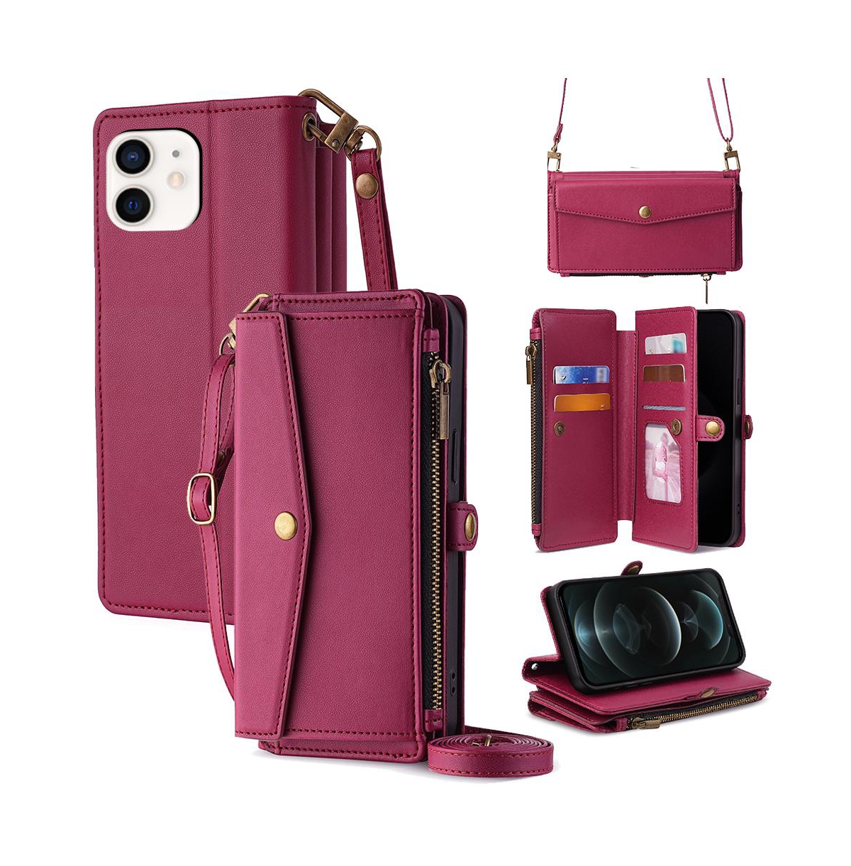 Artudatech 5-in-1 Wallet Phone Case with Wrist and Crossbody Straps for iPhone 12-17