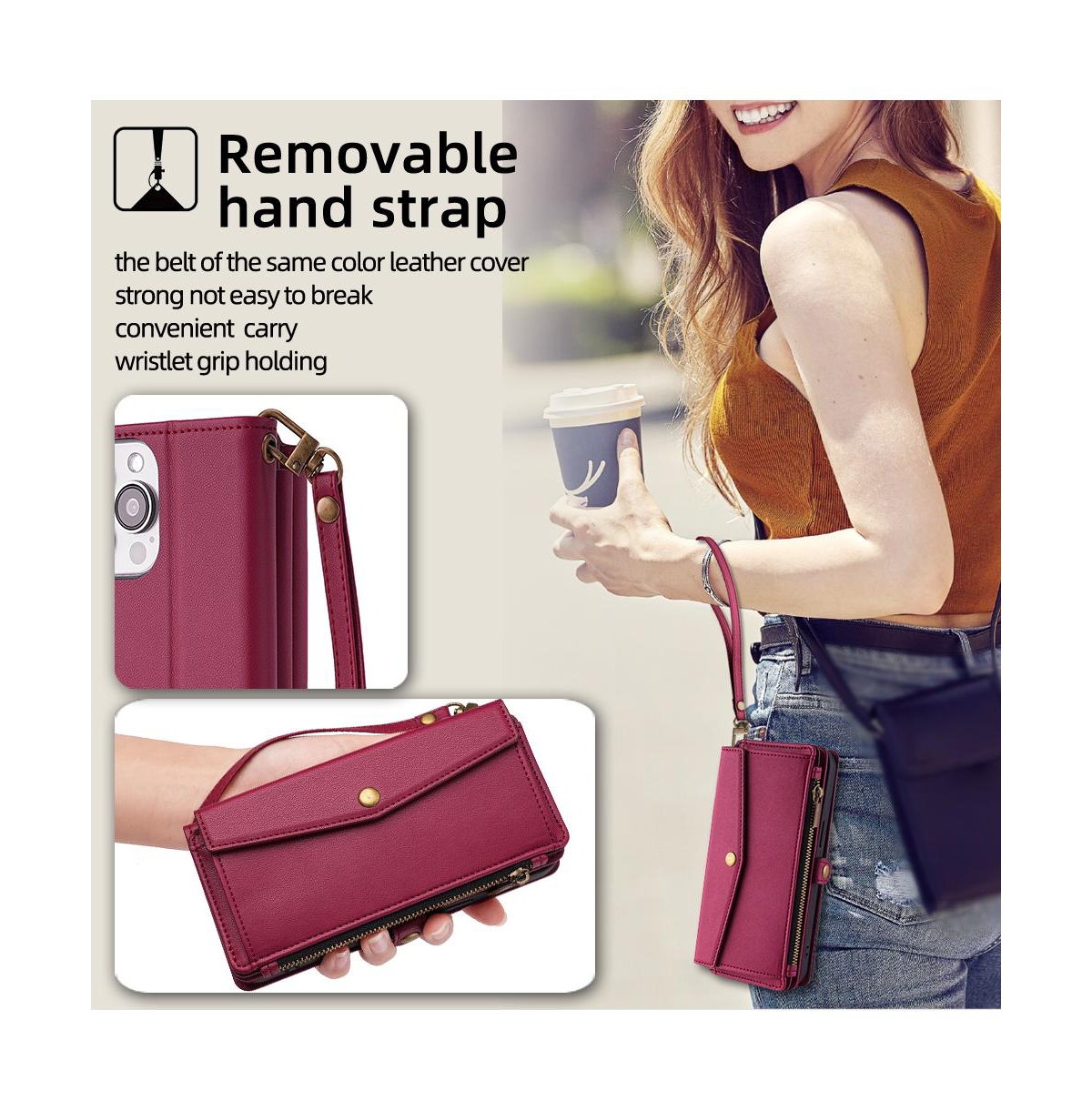 Artudatech 5-in-1 Wallet Case with Removable Wrist and Crossbody Straps for iPhone 12-17