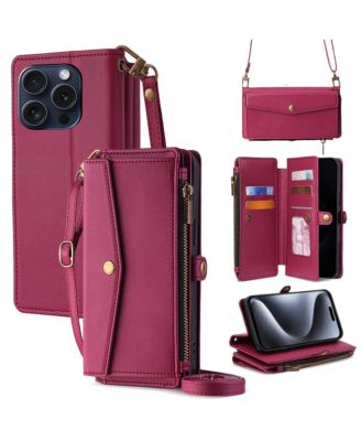 5-in-1 Card Holder Wallet Case with Crossbody Strap for Apple iPhone 12-17